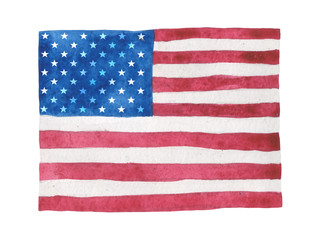 Obraz premium Watercolor Stars and Stripes USA flag on a white background. For patriotic design compositions for Independence Day or Flag Day