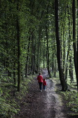 Obraz premium Mother with her little daughter walking through the forest
