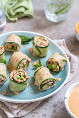 Cucumber roll with tuna, avocado and mayo chili sauce