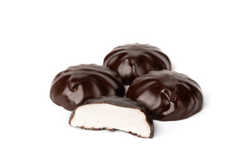 Chocolate marshmallow isolated on white background.