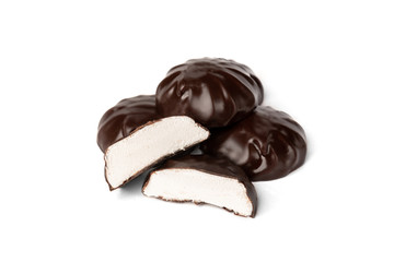 Chocolate marshmallow isolated on white background.