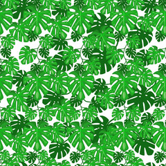Seamless pattern of jungle leaves. Tropical summer foliage background. Rainforest botanical concept. Vector illustration, cartoon style. 