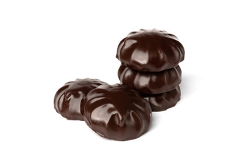 Chocolate marshmallow isolated on white background.