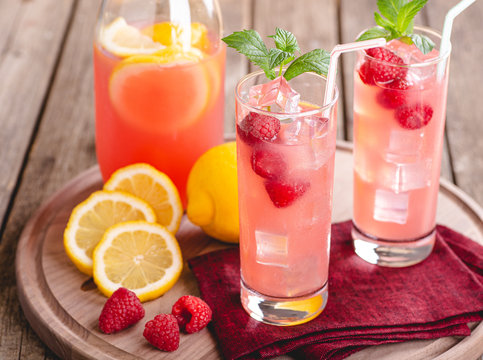 Refreshing Glasses of Raspberry Lemonade
