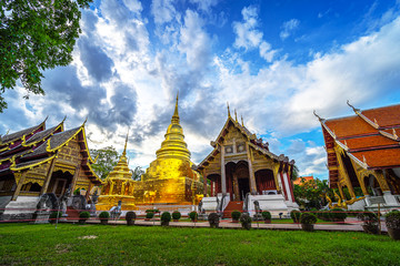 Wat Phra Singh temple . Most favorite landmark for travel ,This temple in the old city center of Chiang Mai, Thailand.