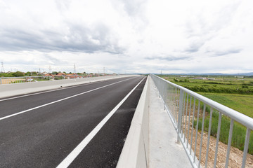 A new recently built highway in Brcko district, Bosnia and Herzegovina. The road was built by Spanish company Rubau and is important for the region
