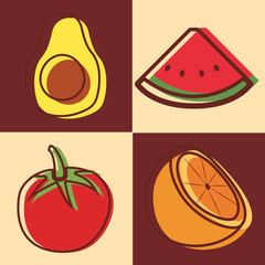 avocado tomato watermelon and orange