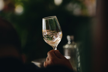 Glass of rose and white wine seen in close hand.
