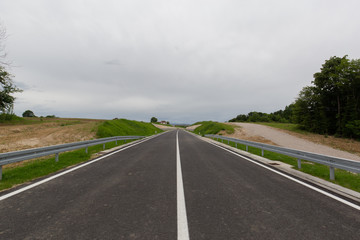 A new recently built highway in Brcko district, Bosnia and Herzegovina. The road was built by Spanish company Rubau and is important for the region