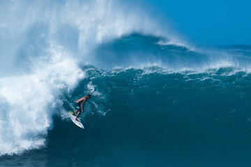 OAHU / USA - DECEMBER 05, 2019: famous Banzai Pipeline surf spot located on the North Shore of Oahu in Hawaii