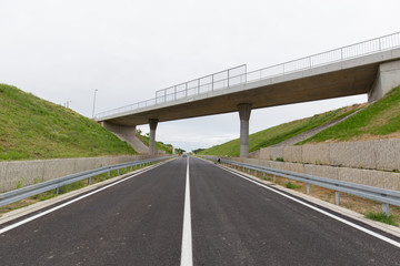 A new recently built highway in Brcko district, Bosnia and Herzegovina. The road was built by Spanish company Rubau and is important for the region