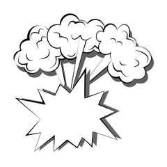 Cartoon comic vector illustration with a set of three powerful pop art explosions and a speech bubble template for text isolated on a white background.