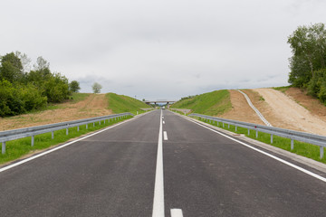 A new recently built highway in Brcko district, Bosnia and Herzegovina. The road was built by Spanish company Rubau and is important for the region