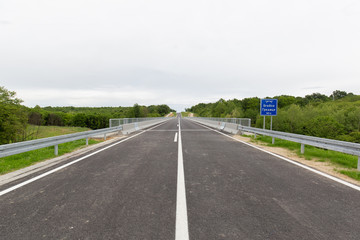 A new recently built highway in Brcko district, Bosnia and Herzegovina. The road was built by Spanish company Rubau and is important for the region