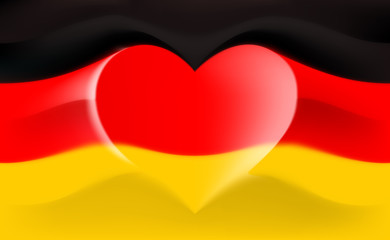 Naklejka premium Germany with love. Germany national flag with heart shaped waves. Background in the colors of the German flag. Heart shape, vector illustration
