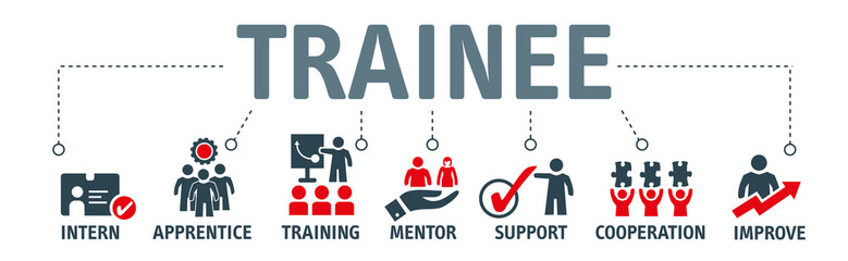 Banner trainee program vector illustration concept with icons - obrazy, fototapety, plakaty