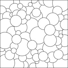 black and white intersected circles and rings on a white background pattern