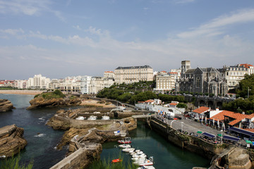 Fototapeta na wymiar Beautiful view on Biarritz, France. Top view on tiny French city. Atlantic ocean trip