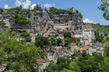Beautiful view on a France medieval village in mountains. Romantic countryside in the heart of France.
