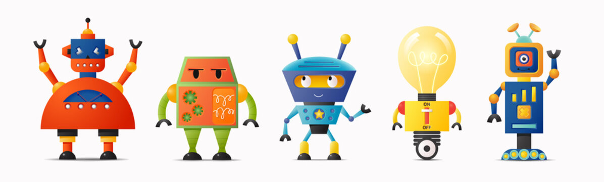 Set of cute vector robot characters for kids