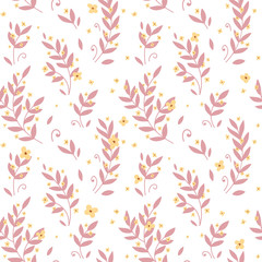 Fototapeta na wymiar Seamless pattern background, pink orange leaves and flowers
