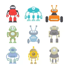 Foto op geborsteld aluminium Robot robot karakter iconen set