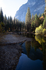 autumn in yosemite valley along merced river, california