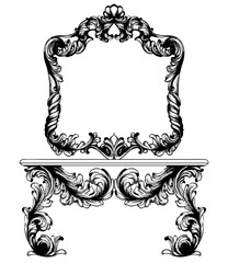 Vintage frame and table Vector line art. Classic engraved ornaments. Royal styles
