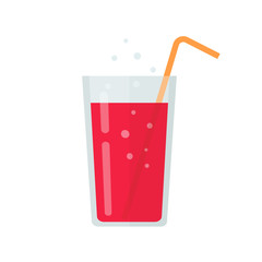 Fresh glass of fruit juice or smoothie vector illustration, flat cartoon beverage cocktail icon isolated on white clipart