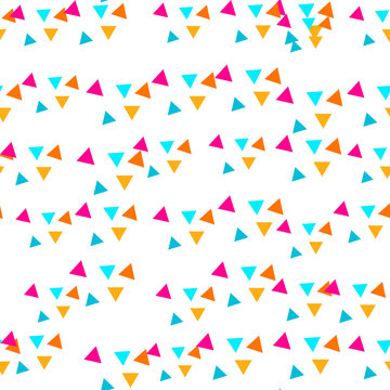 Abstract seamless pattern with colorful chaotic small triangles. Infinity triangular messy geometric pattern. Vector illustration. © _aine_