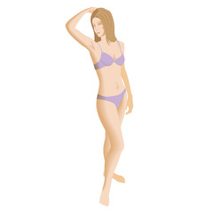Naklejka premium Young woman underwear bikinin holding her arm up and showing underarm, smooth clear skin.