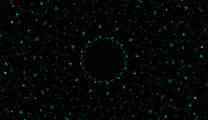 Color points on black background. Colorful circles of dots of different sizes. Central element. Round Ornament Pattern