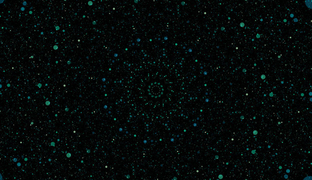 Color points on black background. Colorful circles of dots of different sizes. Central element. Round Ornament Pattern