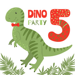 Vector Birthday Party Invitation with cute dinosaur.