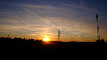 Fototapeta na wymiar Moscow power lines at sunset