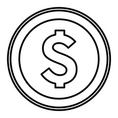 big coin icon cartoon isolated black and white