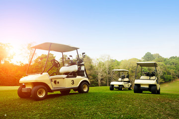 Golf cart on fairway in golf course. © somchai