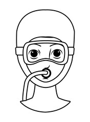 snorkel diving avatar cartoon character black and white