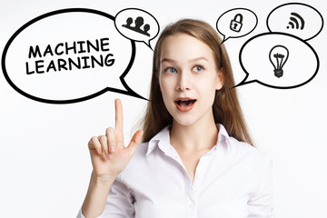 Business, technology, internet and networking concept. A young entrepreneur comes to mind the keyword: Machine learning