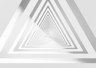 Abstract white triangular tunnel 3d