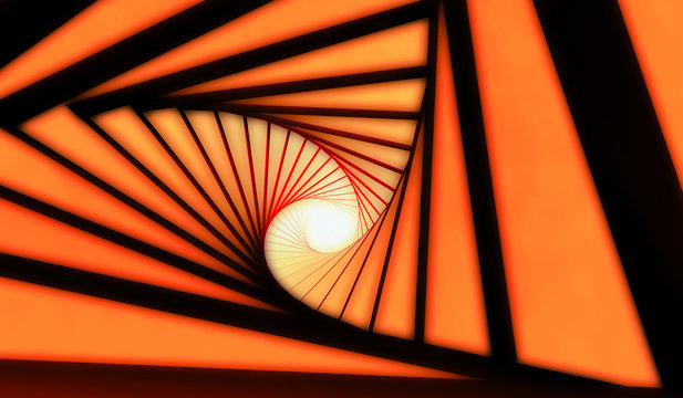 Abstract orange black tunnel 3d spiral