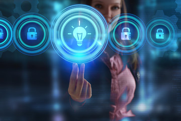 The concept of business, technology, the Internet and the network. A young entrepreneur working on a virtual screen of the future and sees the inscription: