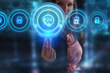 The concept of business, technology, the Internet and the network. A young entrepreneur working on a virtual screen of the future and sees the inscription: