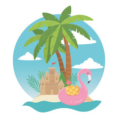 Flamingo float and summer icon set design