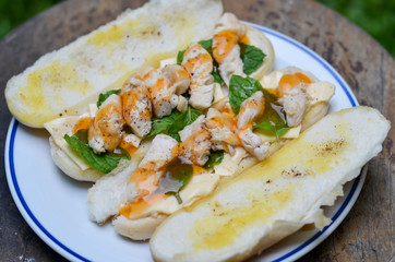 Chicken hotdog ready to eat at garden
