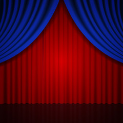 Background with blue and red curtain