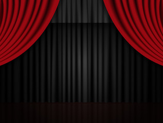 Background with black and red theatre curtain