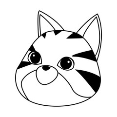 gray cat icon cartoon isolated black and white
