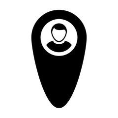 Destination icon male user person profile avatar with location map marker pin symbol in flat color glyph pictogram illustration