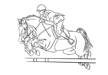 Show jumping, rider and horse